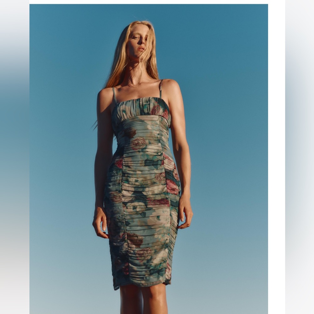 Zara Floral Midi Dress - Green and Pink